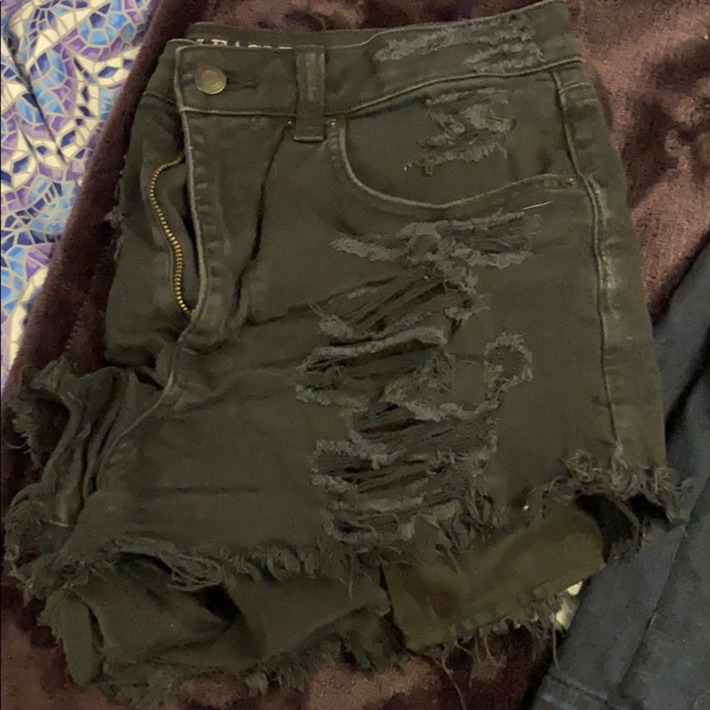 Black Distressed Jean Shorts
